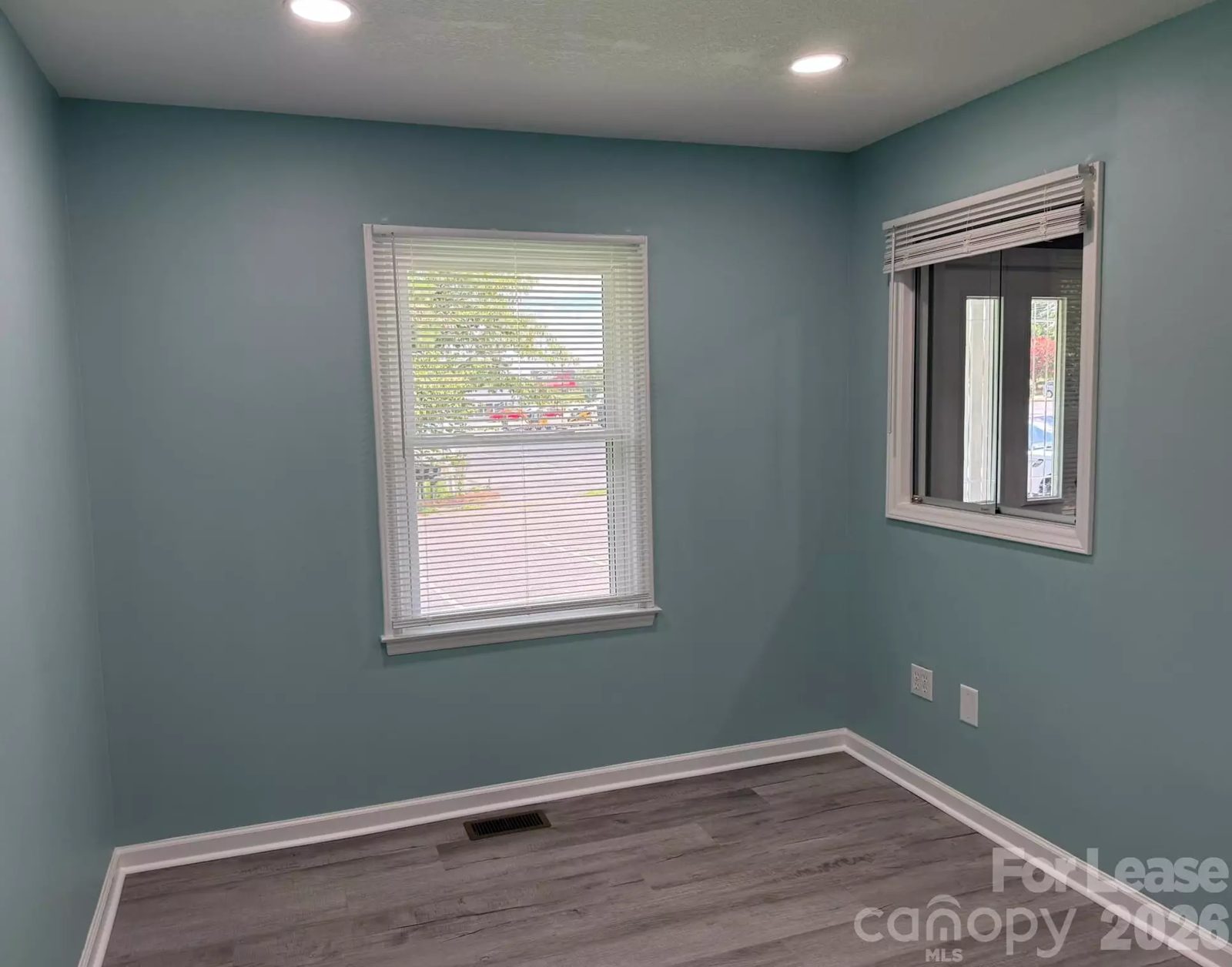 Freshly renovated private office suite for lease in Denver NC with new flooring and recessed lighting